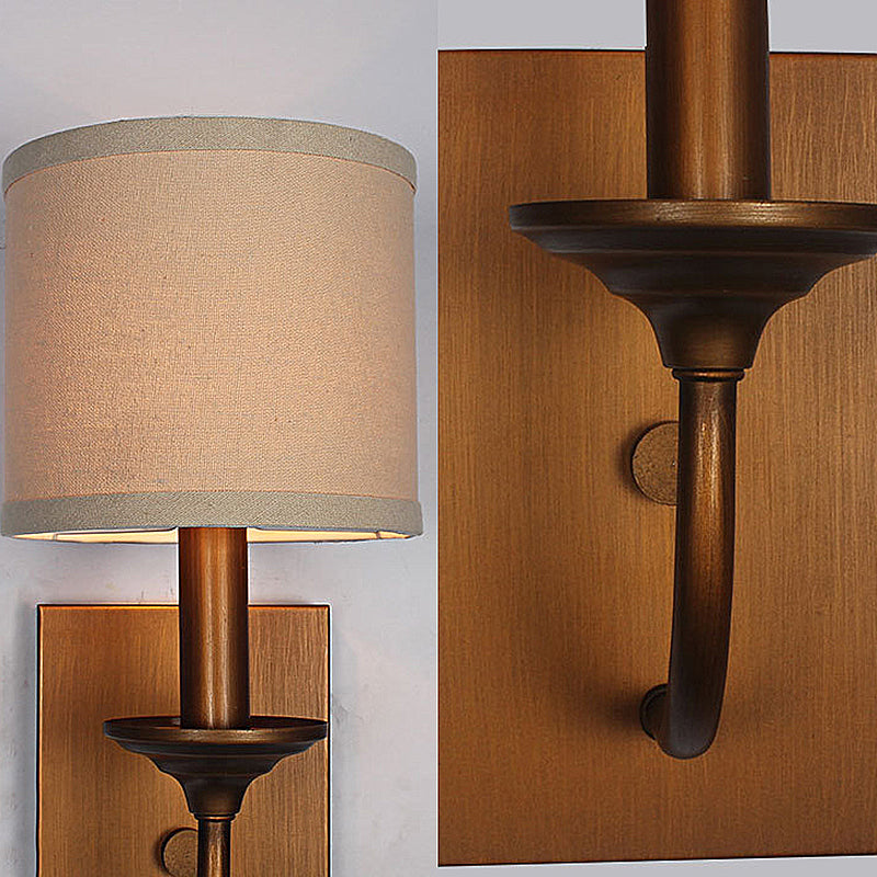 Vintage Style Fabric Shade Wall Lamp: 1/2-Light Bedroom Sconce In Flaxen