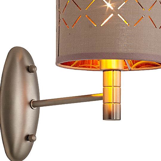 Traditional Metal Cylindrical Wall Lamp With Fabric Shade - Bedroom Light Fixture Single Bulb Coffee