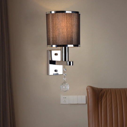 Chrome Cylinder Wall Sconce With Crystal Accent - Perfect For Bedroom Lighting