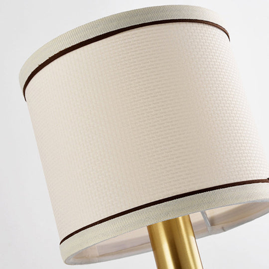 Retro Gold Fabric Wall Sconce With Porcelain Cap - Cylindrical 1/2-Light Lamp For Porch