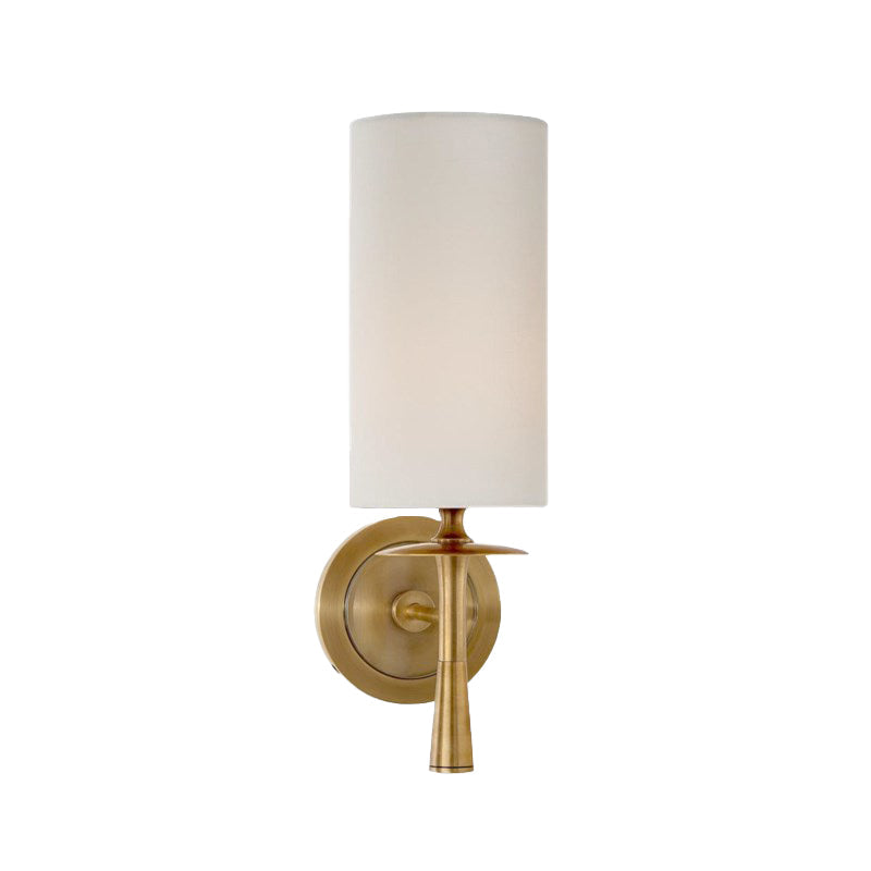 Black/Brass Wall Mount Sconce Light With Traditional Fabric Cylinder Shade For Living Room