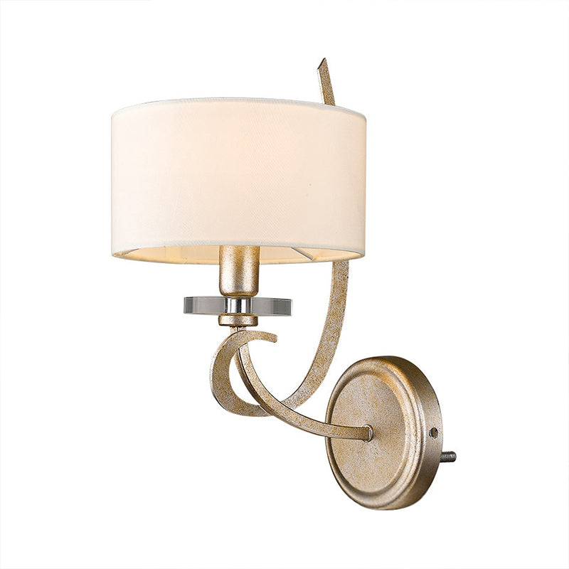 Traditional White Wall Sconce With Fabric Shade - Drum Style