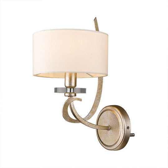 Traditional White Wall Sconce With Fabric Shade - Drum Style