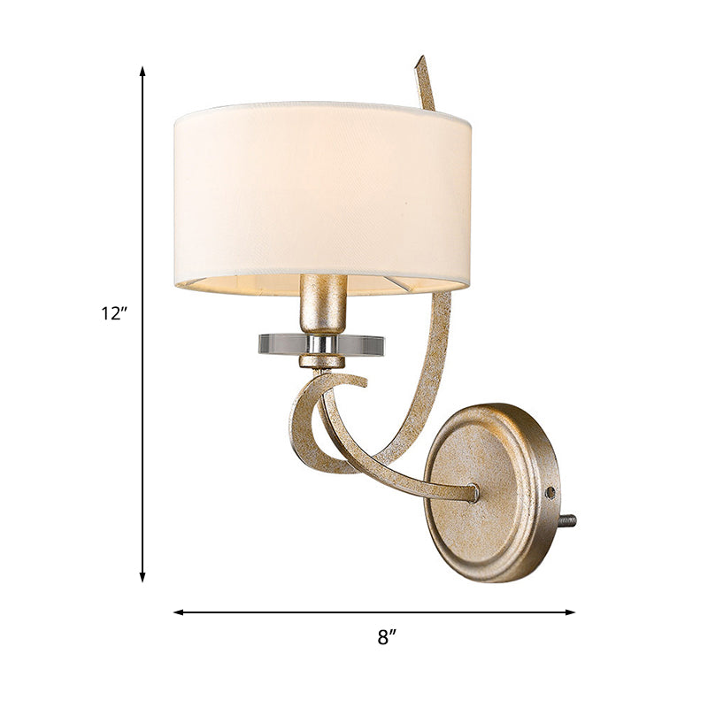 Traditional White Wall Sconce With Fabric Shade - Drum Style