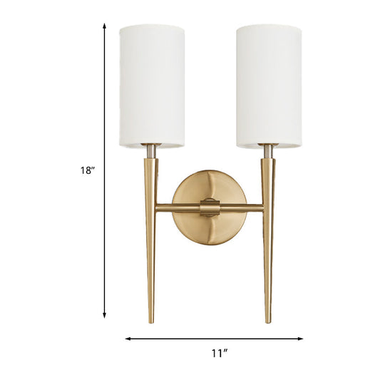 Modern 2-Light Metal Brass Wall Lamp With Symmetric Cylinder Design Fabric Shade - Ideal For Bedroom