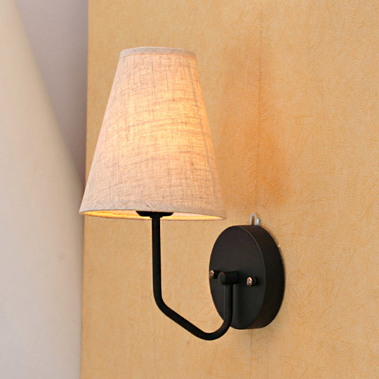 Traditional Flaxen Fabric Cone Wall Sconce With Metal Angled Arm - Single Bulb