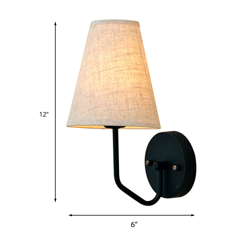 Traditional Flaxen Fabric Cone Wall Sconce With Metal Angled Arm - Single Bulb