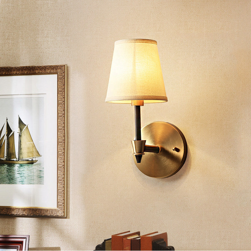 Traditional Conical Fabric Study Wall Lamp In White