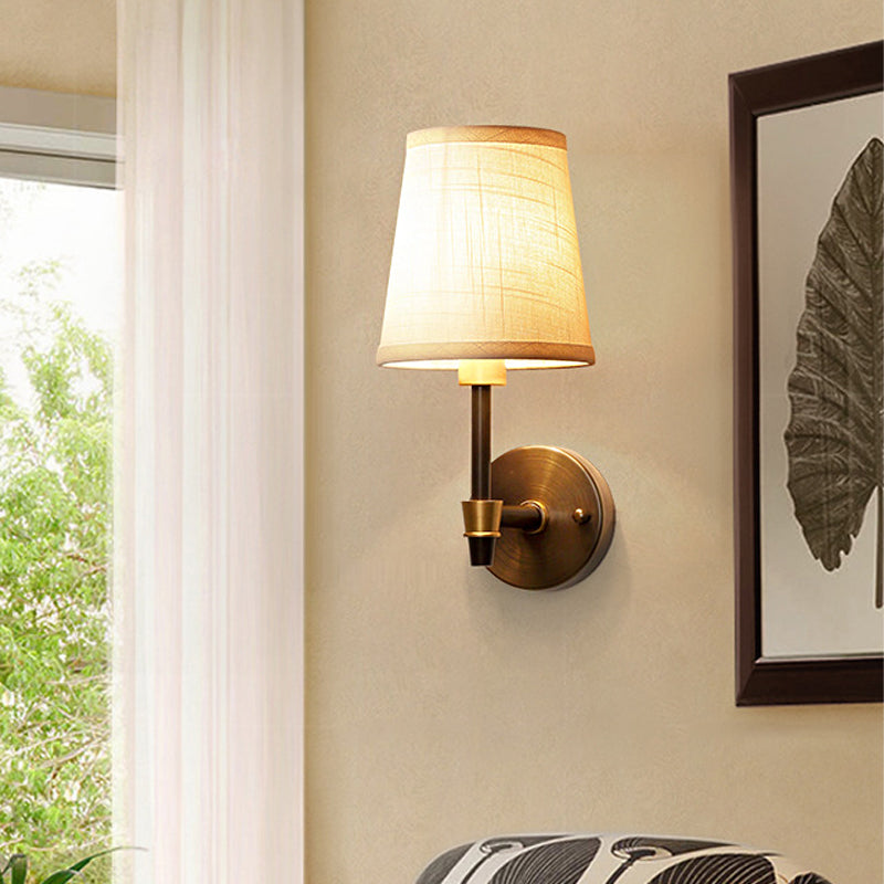 Traditional Conical Fabric Study Wall Lamp In White