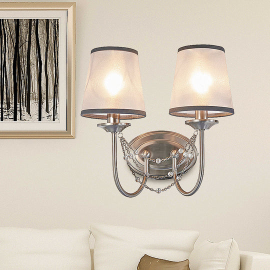 Retro Silver Wall Mount Lamp With Tapered Fabric Shade For Living Room Décor