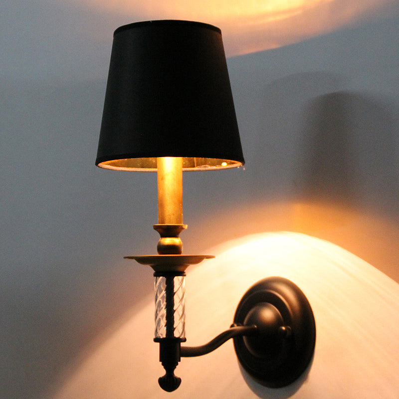 Antique Conical Foyer Sconce Light With Black Wall Mount And Acrylic Accent