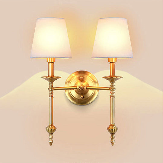 Retro Brass Cone Wall Sconce With White Fabric Shade - Ideal For Dining Room Lighting 2 /