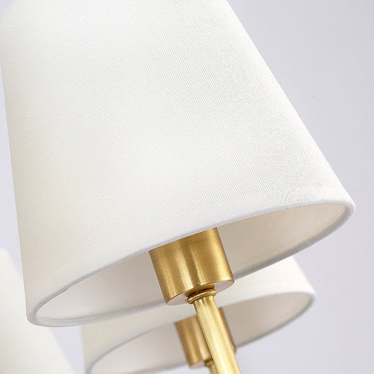 Retro Brass Cone Wall Sconce With White Fabric Shade - Ideal For Dining Room Lighting