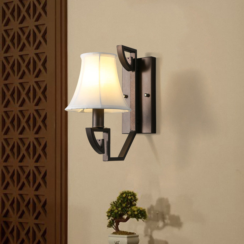 Contemporary Black Wall Sconce Light Fixture With Fabric Bell Shade - Foyer Mounted Lighting