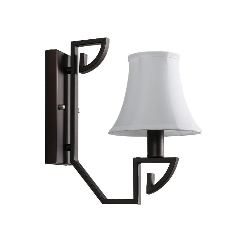 Contemporary Black Wall Sconce Light Fixture With Fabric Bell Shade - Foyer Mounted Lighting