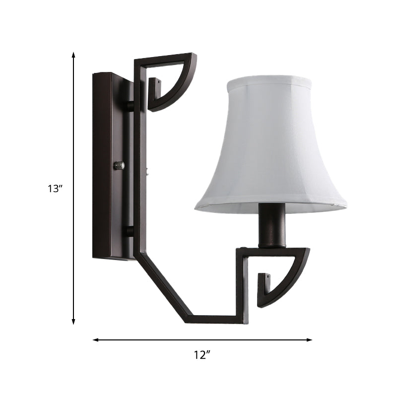 Contemporary Black Wall Sconce Light Fixture With Fabric Bell Shade - Foyer Mounted Lighting