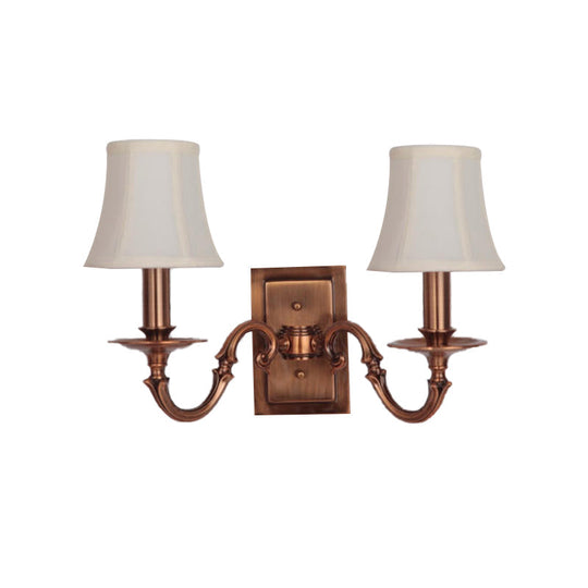 Traditional Copper Wall Sconce With Paneled Bell Design And Fabric Shade For Bedroom Lighting