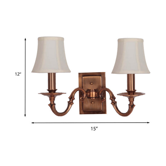 Traditional Copper Wall Sconce With Paneled Bell Design And Fabric Shade For Bedroom Lighting