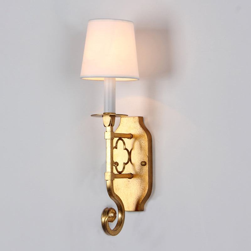 Vintage-Style Gold Wall Sconce With Fabric Tapered Shade