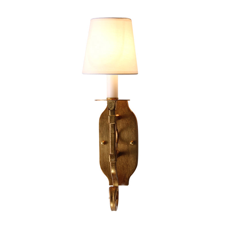 Vintage-Style Gold Wall Sconce With Fabric Tapered Shade