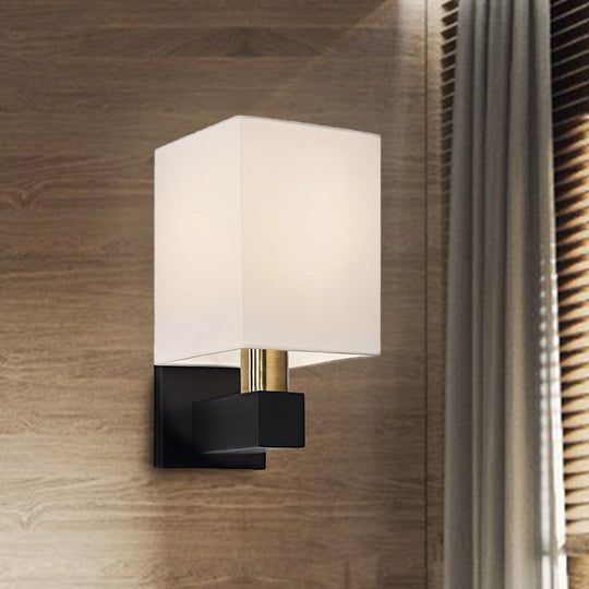 Minimalist Rectangle Wall Light With White Fabric Shade And Clean-Lined Arm