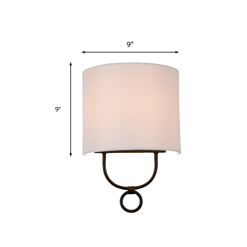 White Fabric Shade Wall Sconce Lighting For Bedroom - Traditional Half-Cylinder Design