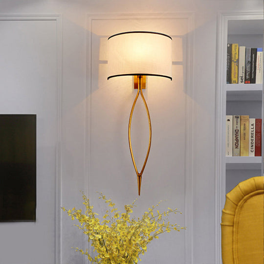 Gold Half-Cylinder Fabric Shade Wall Mount Sconce Light Fixture - Simple Living Room Lamp With 2