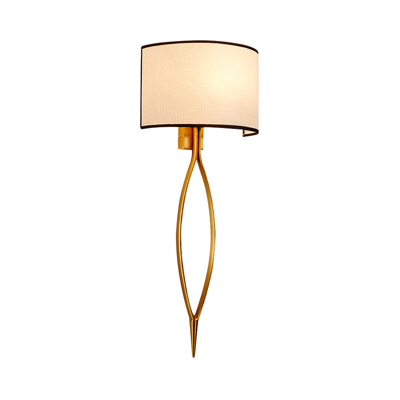 Gold Half-Cylinder Fabric Shade Wall Mount Sconce Light Fixture - Simple Living Room Lamp With 2