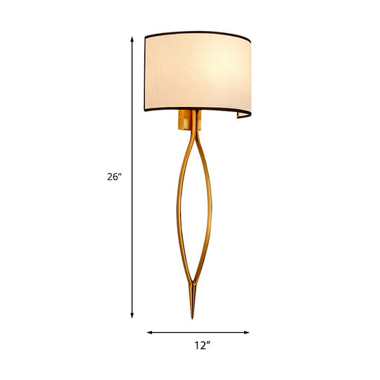 Gold Half-Cylinder Fabric Shade Wall Mount Sconce Light Fixture - Simple Living Room Lamp With 2