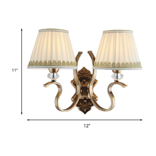 Traditional Gold Pleated Wall Sconce With Crystal Accent - Fabric Shade Half Bulb Ideal For Living