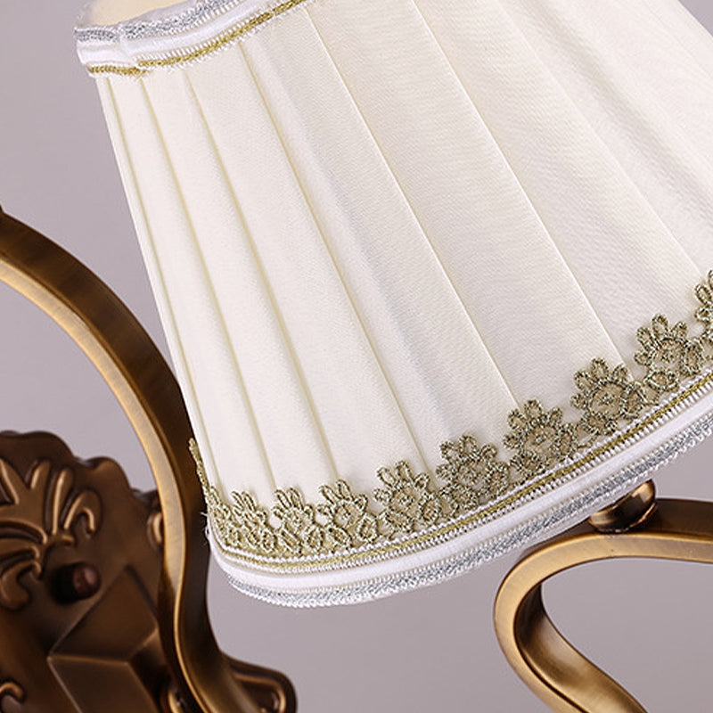 Traditional Gold Pleated Wall Sconce With Crystal Accent - Fabric Shade Half Bulb Ideal For Living