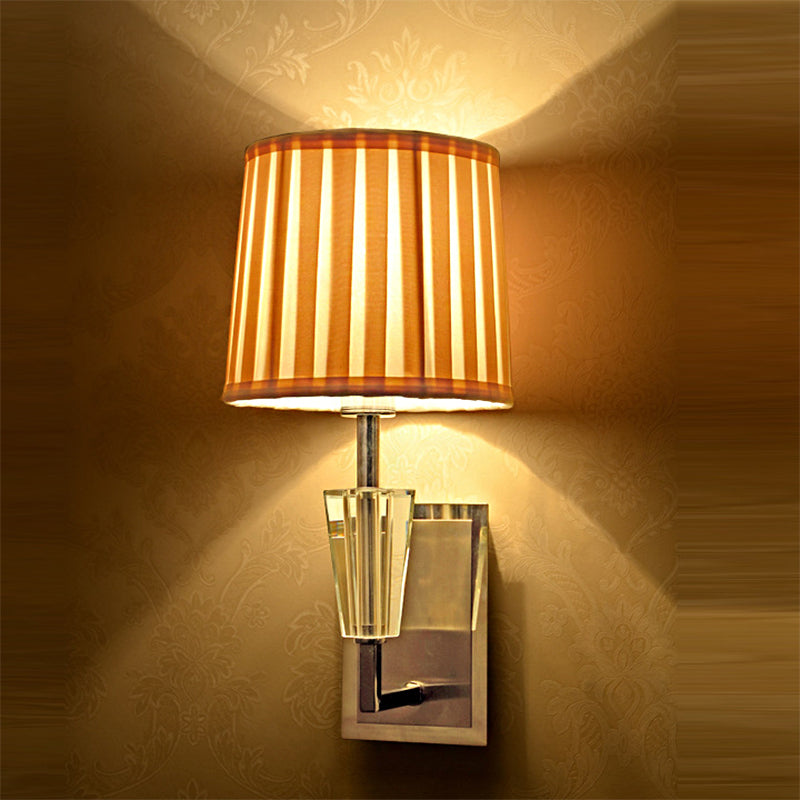 Modern Chrome Single Bulb Wall Sconce With Fabric Pleated Lampshade - Sleek & Stylish Mounted Light