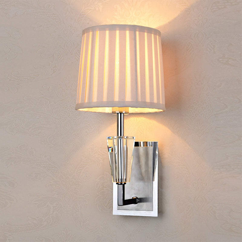 Modern Chrome Single Bulb Wall Sconce With Fabric Pleated Lampshade - Sleek & Stylish Mounted Light