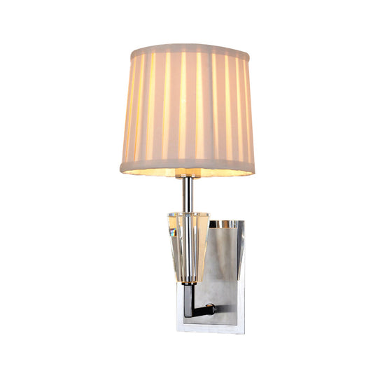 Modern Chrome Single Bulb Wall Sconce With Fabric Pleated Lampshade - Sleek & Stylish Mounted Light