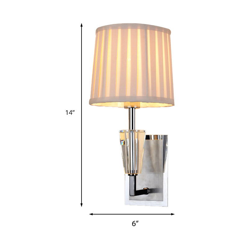 Modern Chrome Single Bulb Wall Sconce With Fabric Pleated Lampshade - Sleek & Stylish Mounted Light