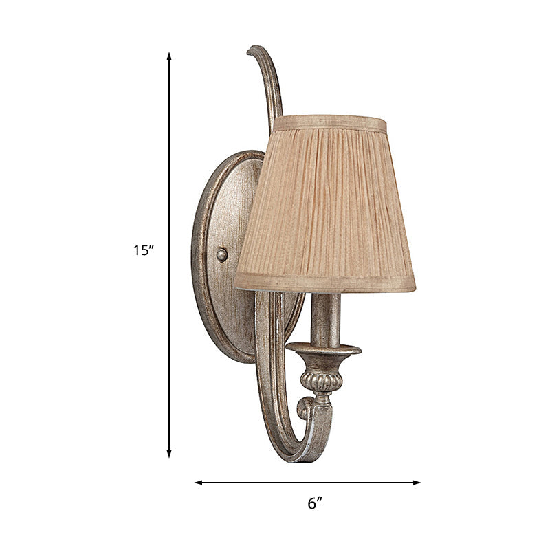 Traditional Tan Fabric Wall Sconce: 1-Head Pleated Shade Light For Living Room