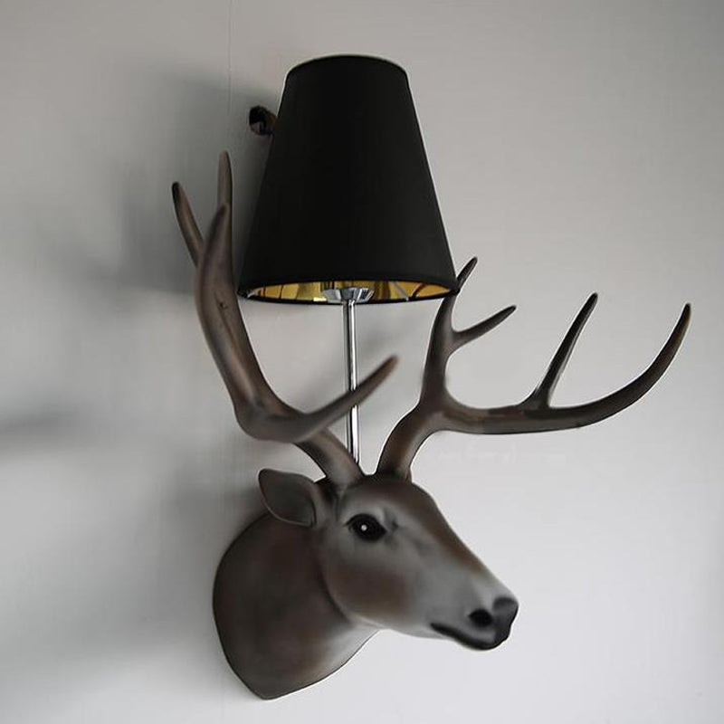 Elk Sconce Lamp: Traditional Black Resin Wall Mounted Light For Dining Room With Tapered Fabric