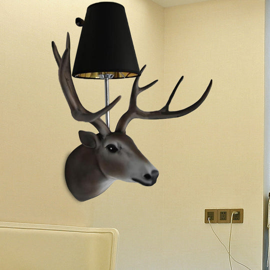 Elk Sconce Lamp: Traditional Black Resin Wall Mounted Light For Dining Room With Tapered Fabric