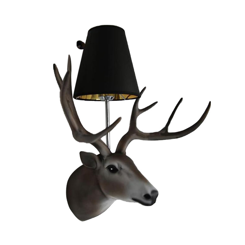 Elk Sconce Lamp: Traditional Black Resin Wall Mounted Light For Dining Room With Tapered Fabric