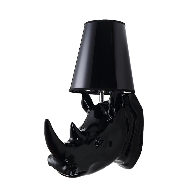 Country Style Rhinoceros Resin Sconce Light - Wall Mounted Lamp With Cone Fabric Shade