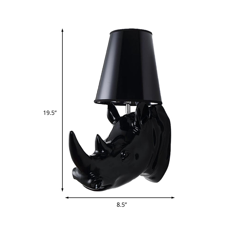 Country Style Rhinoceros Resin Sconce Light - Wall Mounted Lamp With Cone Fabric Shade