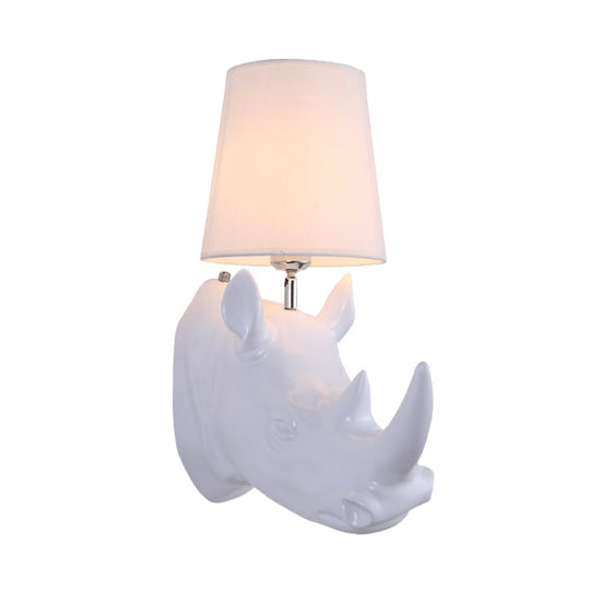 Country Style Rhinoceros Resin Sconce Light - Wall Mounted Lamp With Cone Fabric Shade