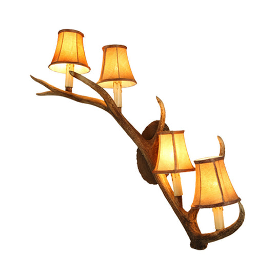 Traditional Beige Sconce Wall Light Fixture - Tapered Resin And Fabric 4-Light Bedroom Lamp With Elk