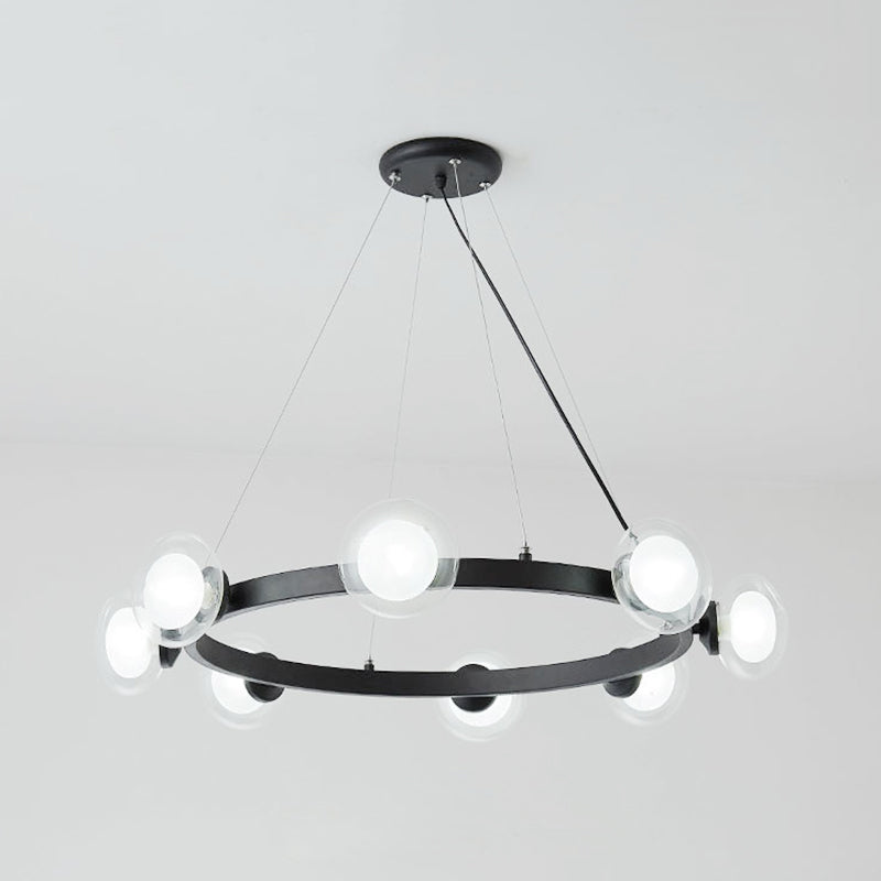 Contemporary Clear Glass Chandelier with Circle Ring Design - 6/8-Light LED Hanging Light in Black