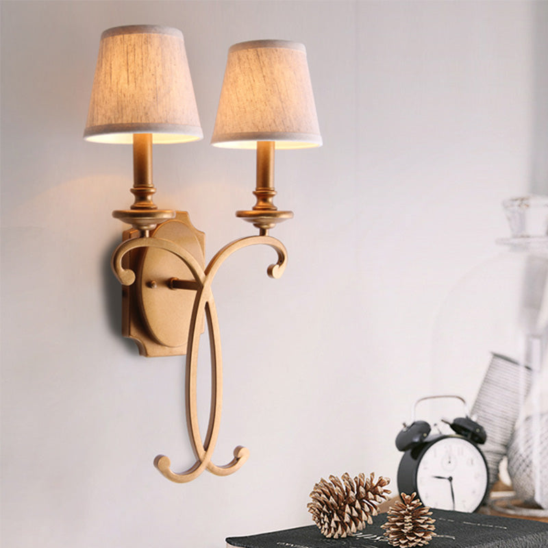 Brass 2-Light Country Cone Sconce For Bedroom Wall Mount