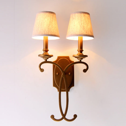 Brass 2-Light Country Cone Sconce For Bedroom Wall Mount