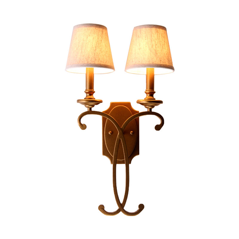 Brass 2-Light Country Cone Sconce For Bedroom Wall Mount