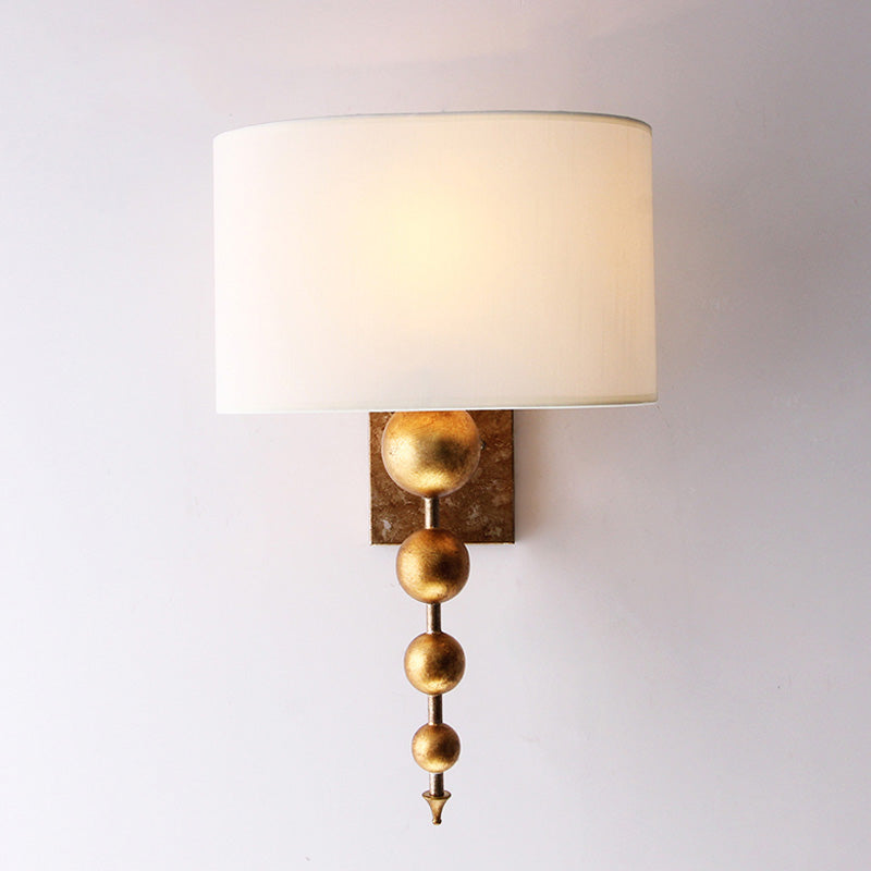 Vintage Brass Sconce Light Fixture With Fabric Shade - Wall Mounted Dining Room Lamp