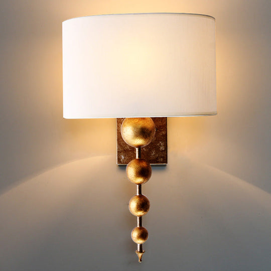 Vintage Brass Sconce Light Fixture With Fabric Shade - Wall Mounted Dining Room Lamp