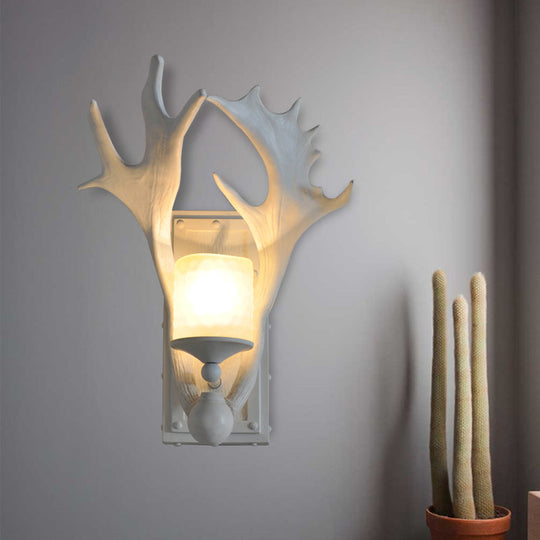 Country White/Wood Elk Dining Room Sconce Light Fixture With Frosted Glass Shade White